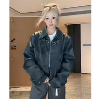 时尚高级感小众钉珠工艺点缀解构肌理感皮衣外套百搭休闲夹克上衣