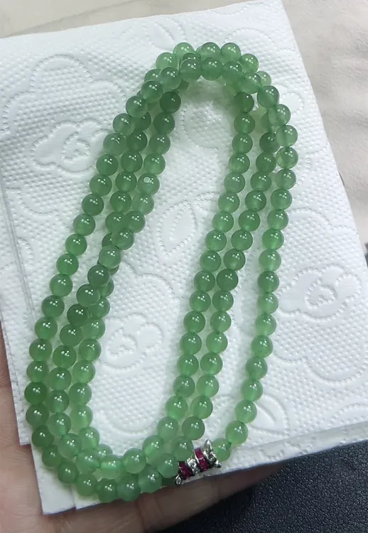  天然翡翠A货冰种绿底色圆珠卡5.0mm项链女士百搭款