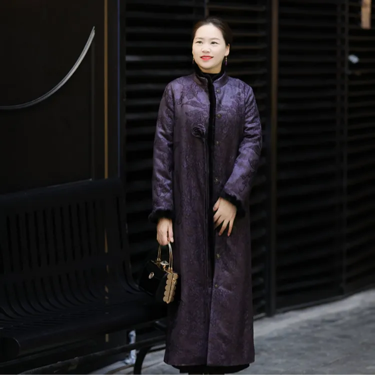 美爱《东方明珠》2025时尚冬中长款真丝提花高级感国风大衣W500