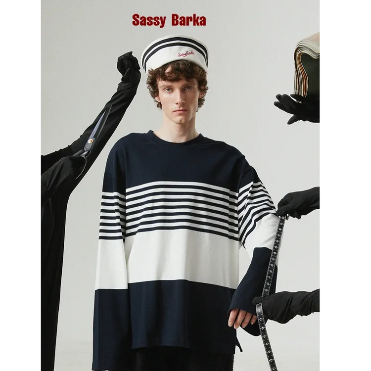 SassyBarka双条水手宽檐刺绣升级版3.0PRO水手帽渔夫帽子本白海军