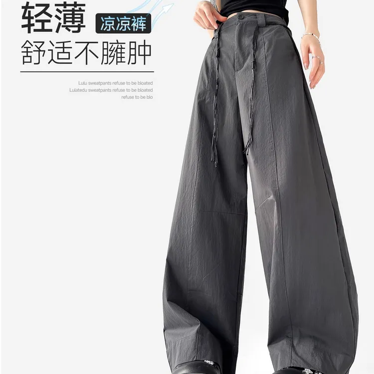 轻薄夏季休闲裤宽松美式裤子阔腿裤休闲直筒裤高腰潮流时尚百搭