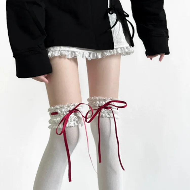 lolita蕾丝花边绑带蝴蝶结中筒袜jk袜子女长筒袜日系可爱小腿袜子