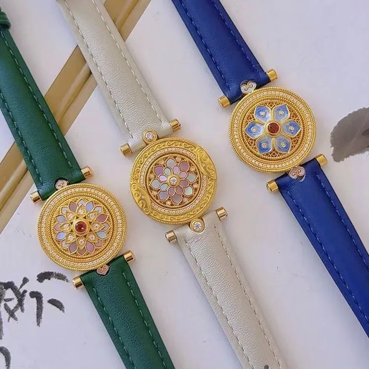 爆款推荐【赛菲尔精品】足金古法螺钿八宝盘八宝罗盘黄金手表