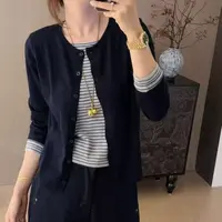 Nalian/拿恋豆子优选-内拼条纹假两件气质设计感针织开衫 DZ98602