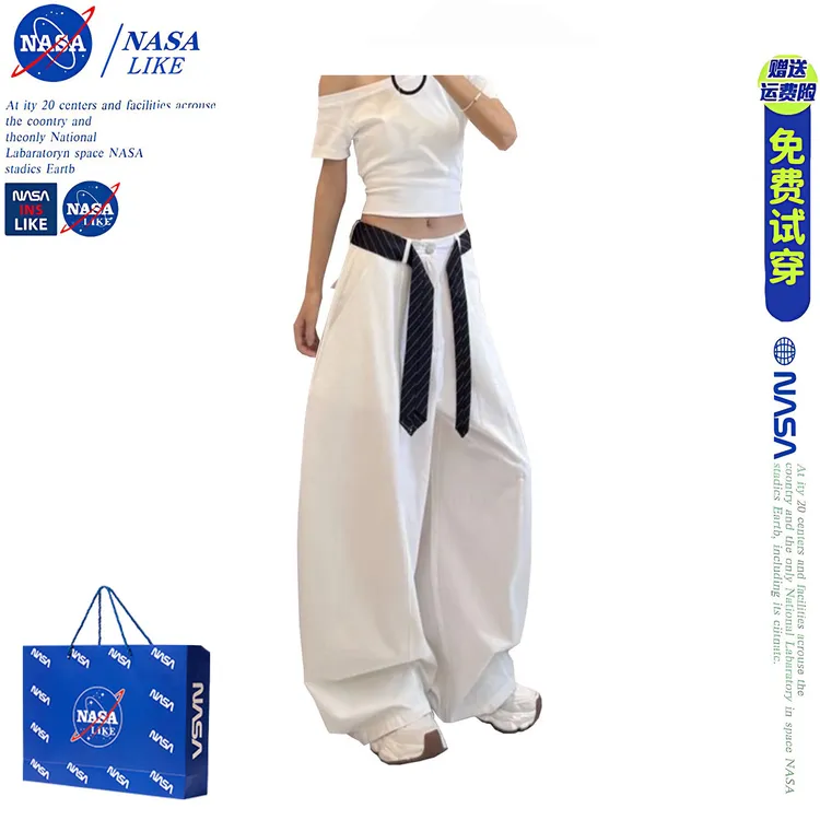 今年流行爆款白色休闲裤女2025年秋季新款微胖mm显瘦宽松阔腿裤子