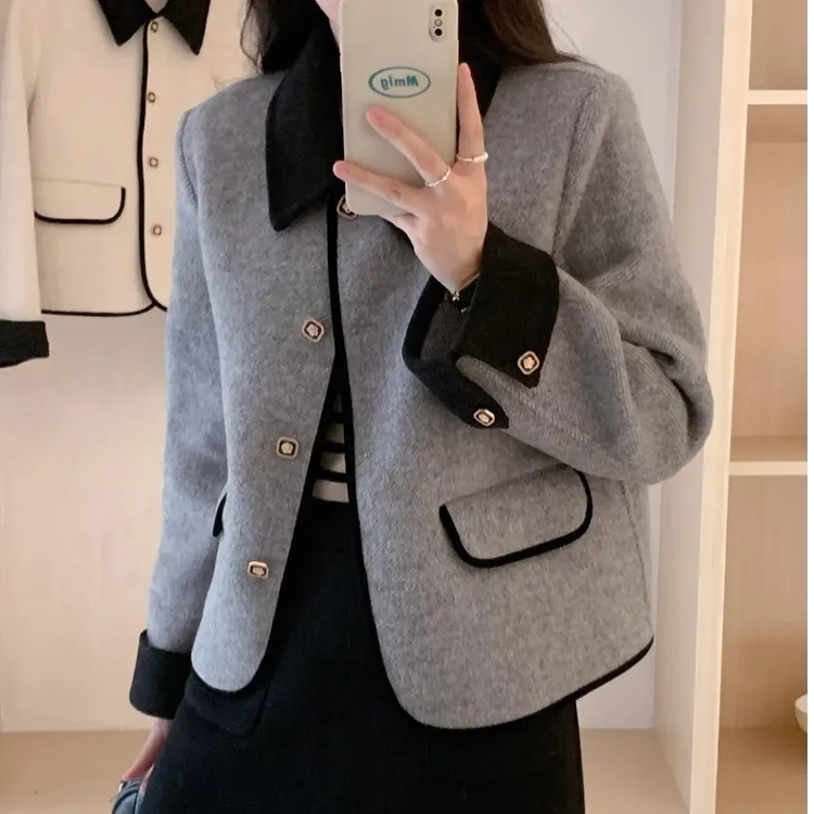 小香风大衣女短款2025秋冬新款小个子宽松高级感毛呢外套上衣西装