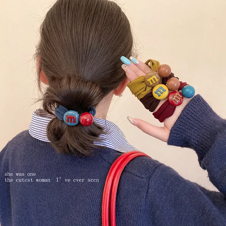 彩色m豆球球发圈女无痕高弹力马尾扎头绳高级丸子头发绳皮筋新款