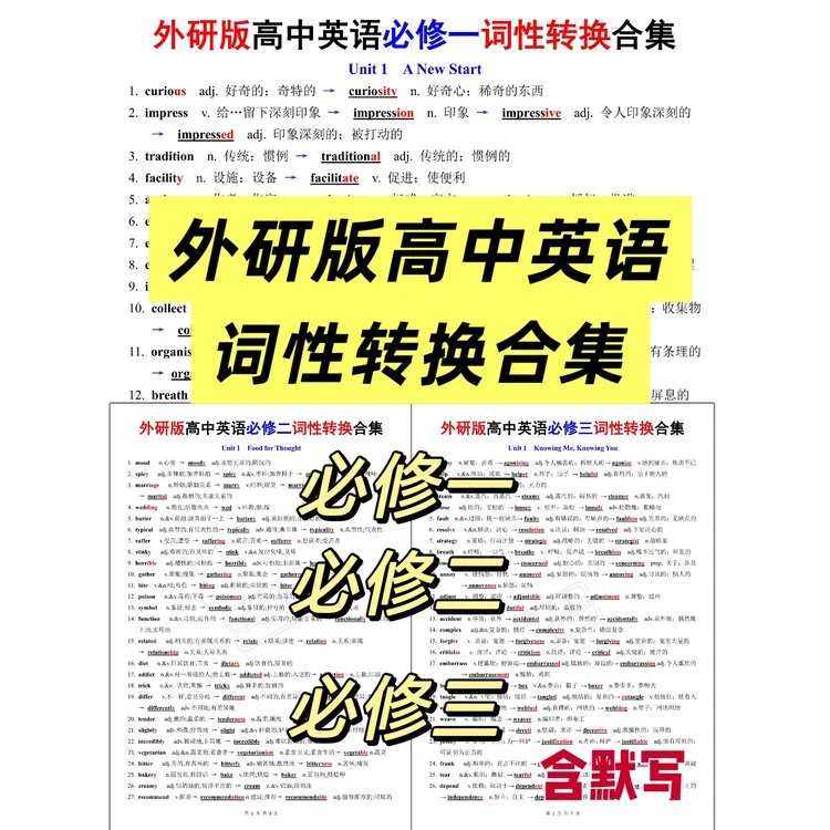G573-外研版高中英语（必修1、2、3）词性转换合集 PDF电子版 
