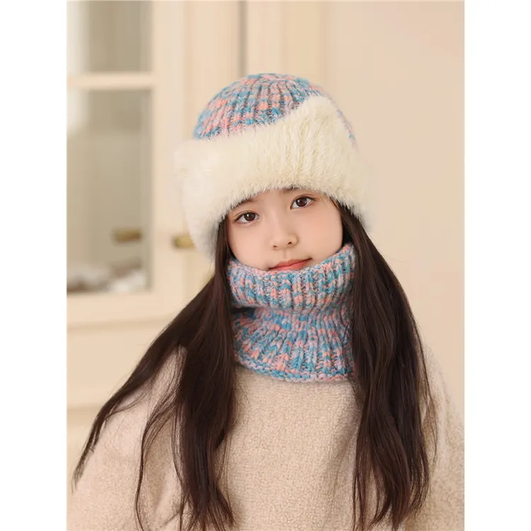 儿童帽子围脖一体秋冬季毛绒防风针织帽女孩护耳毛线帽宝宝两件套