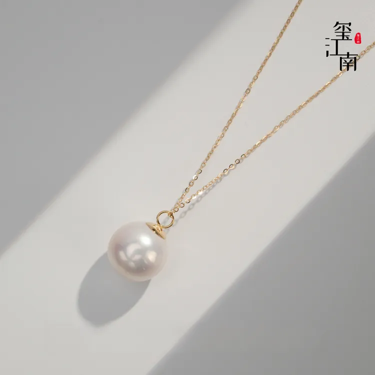 璀璨玫瑰吊坠｜G18k金淡水珍珠吊坠 13～14mm 赠银链 FD049