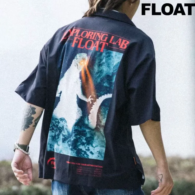 FLOAT 夏季新款冰感哥斯拉印花宽松休闲男女短袖衬衫025TP