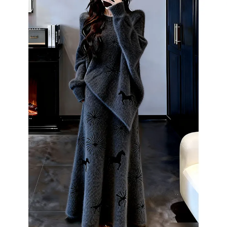 2025年冬季新款搭配一整套独特慵懒高级感软糯针织上衣半身裙套装