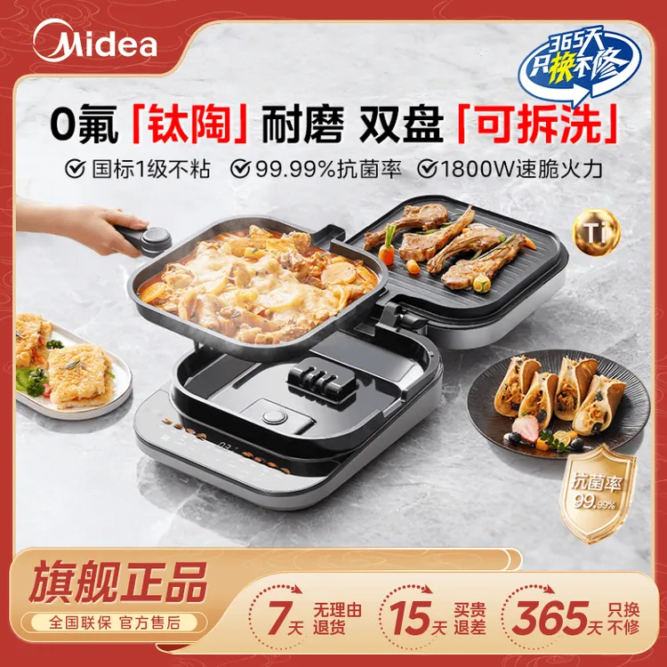美的钛陶电饼铛家用可拆洗早餐机煎烤机双面多功能做美食热卖商品图
