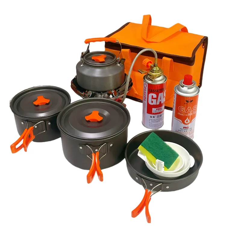 户外露营炊具猛火炉防风灶具锅碗便携室外野营餐具套锅自驾游钓鱼