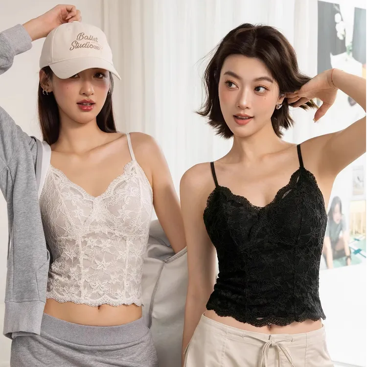 性感美背吊带内搭一体内衣法式蕾丝长款背心外穿打底女款早秋新款