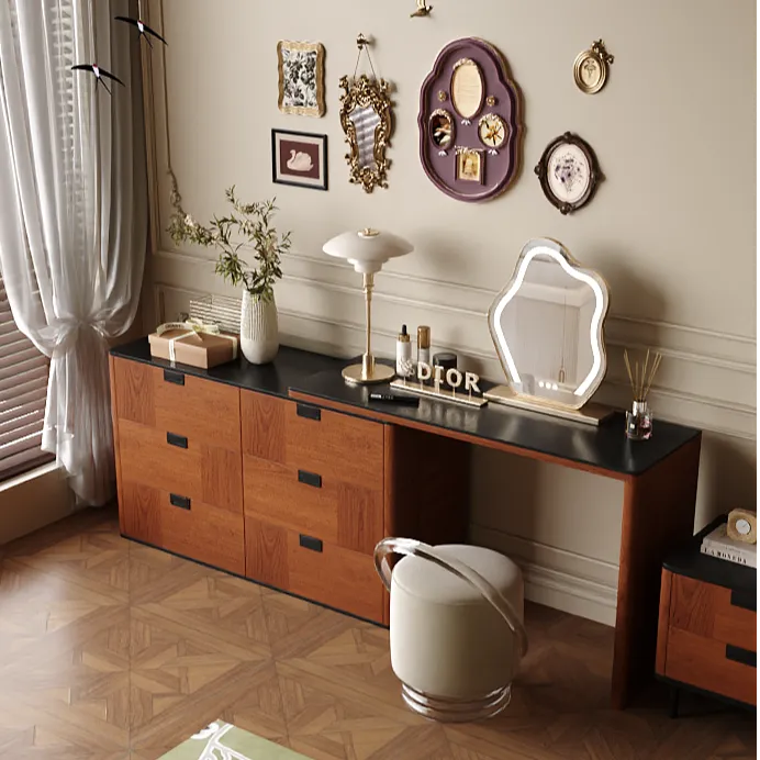 【秋痕系列】中古风复古全实木梳妆台化妆台可伸缩转角梳妆柜化妆柜