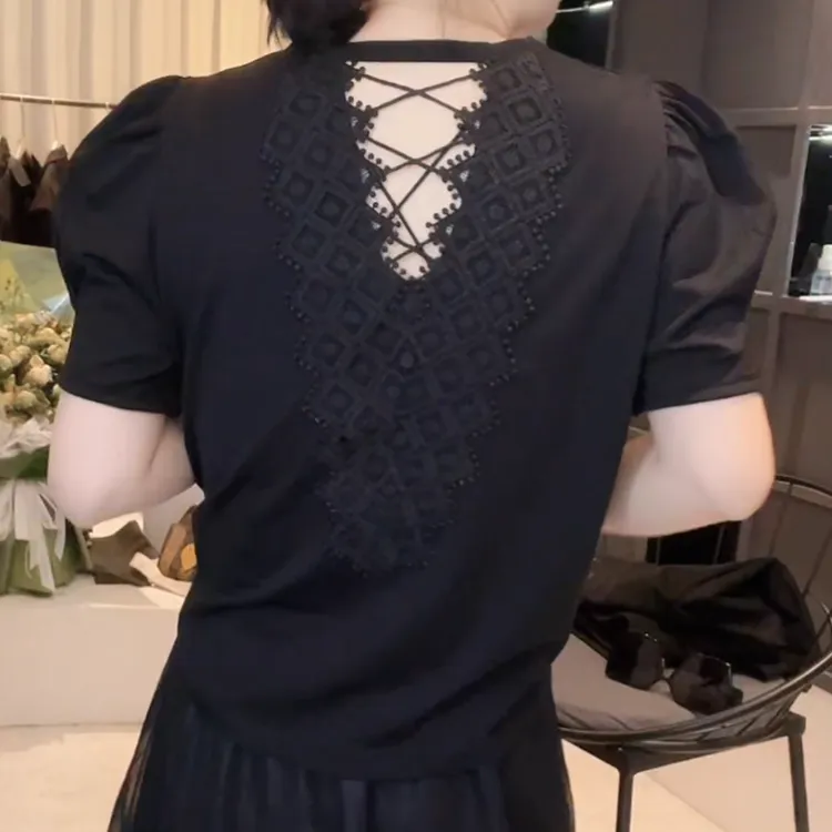 圆领设计感时尚潮流百搭短袖上衣女2025夏季新款宽松显瘦漂亮小衫