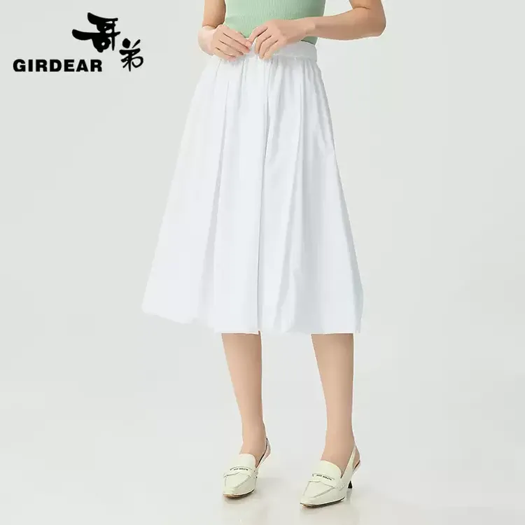 哥弟女装新款时尚简约高级感高腰松紧春季白色纯色半身裙120007