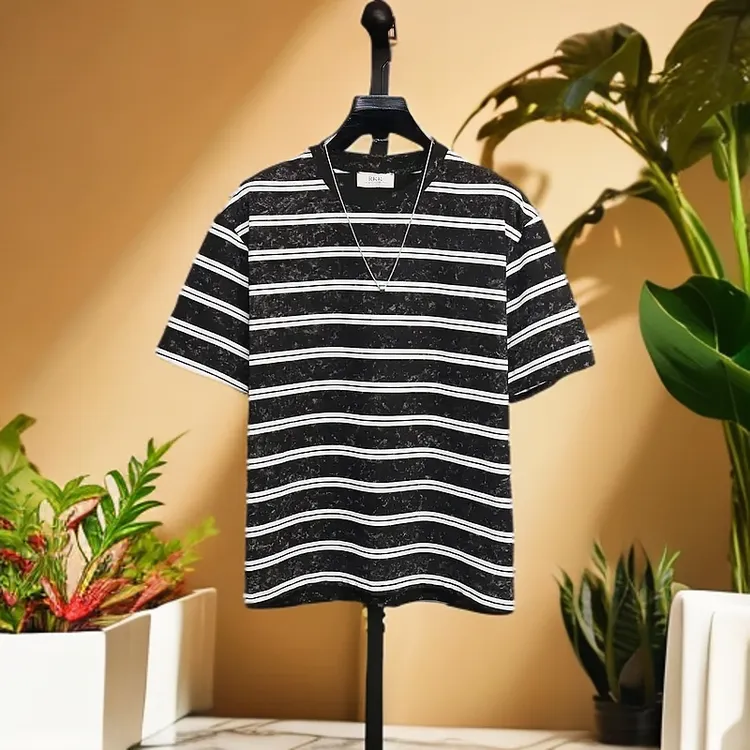 原创设计男生夏季休闲百搭潮流个性条纹扎染复古显瘦短袖T恤时尚