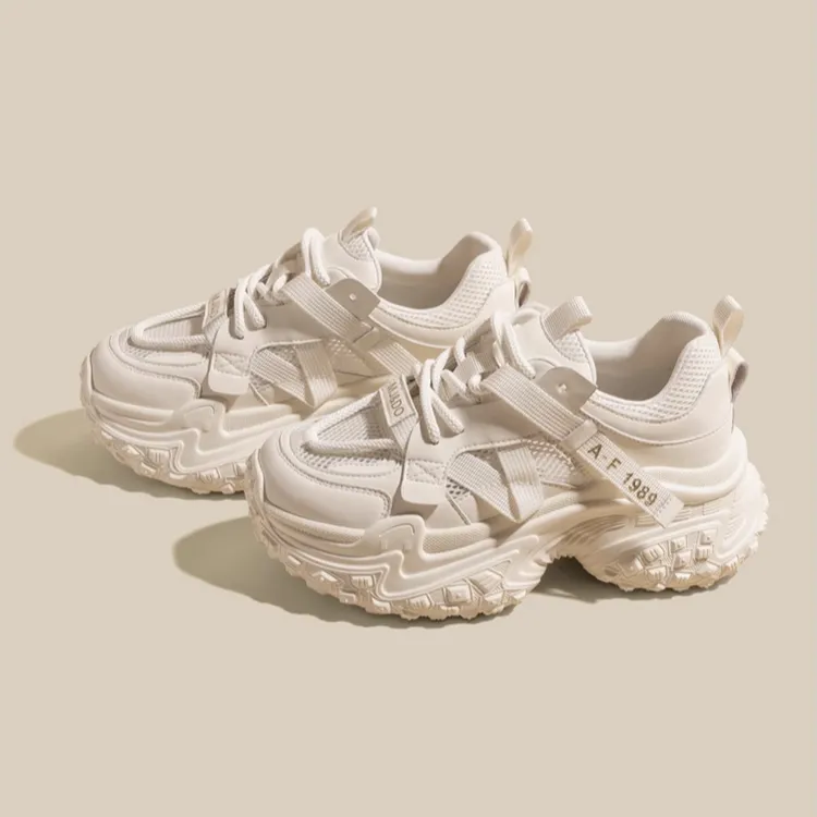 纪诗哲女鞋拼色内增高老爹鞋女新款网面轻便透气显脚小运动休闲鞋