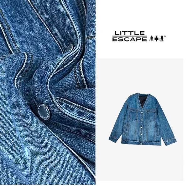 小乖逃休闲牛仔棉服外套V领宽松外套百搭250927