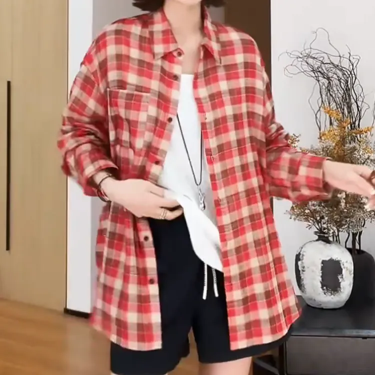 【色彩艺术家】2025夏季新款红色格纹百搭气质显瘦衬衫LK2504735