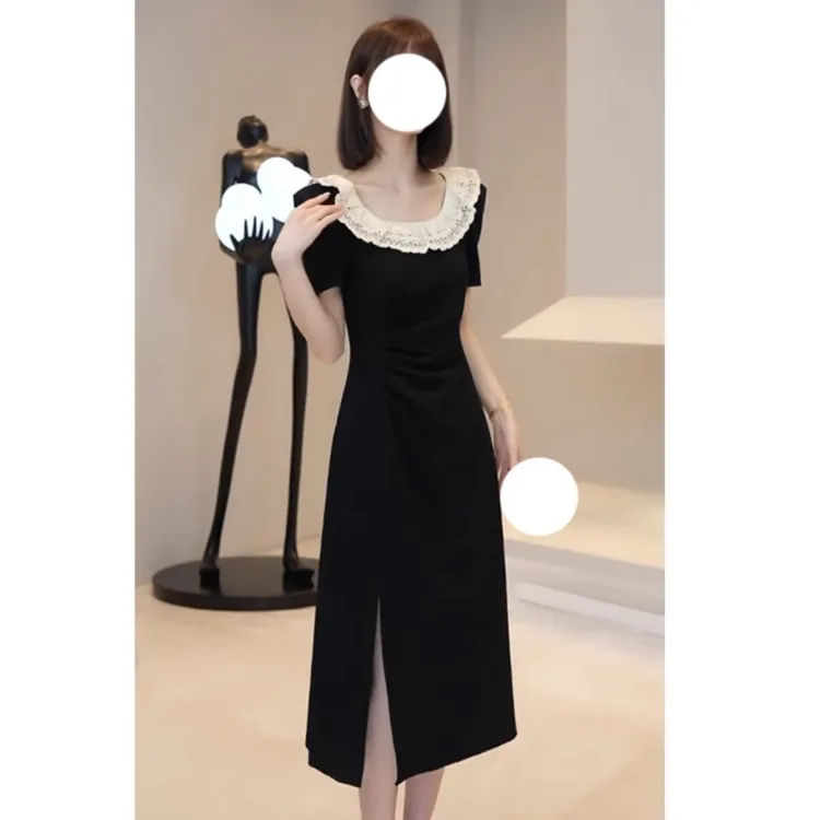 夏季法式气质蕾丝连衣裙女收腰开叉长裙子2025新款女装