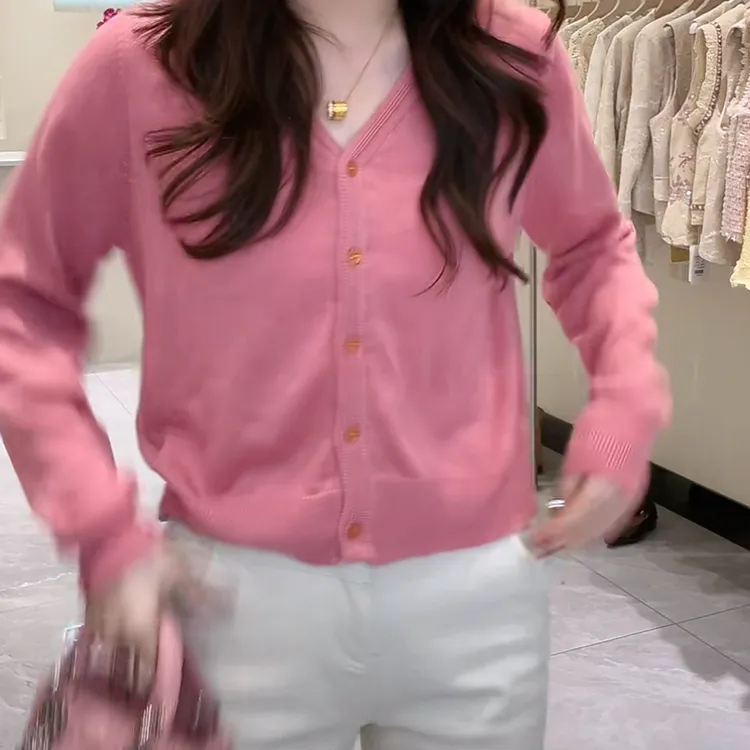 简约单排扣小香风针织开衫女2025春季新款时尚纯色温柔长袖上衣