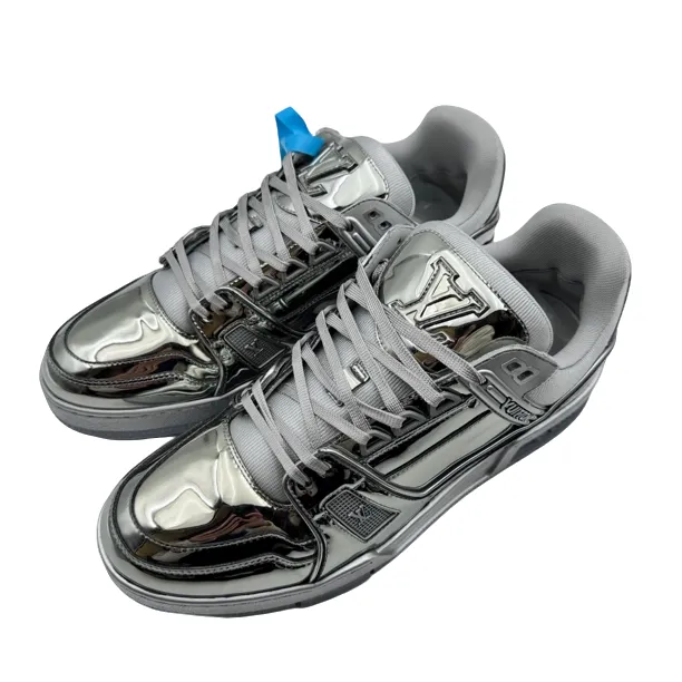 LV/7码41码/镜面银拼接trainer板鞋/98新/yy202/时尚潮流潮鞋
