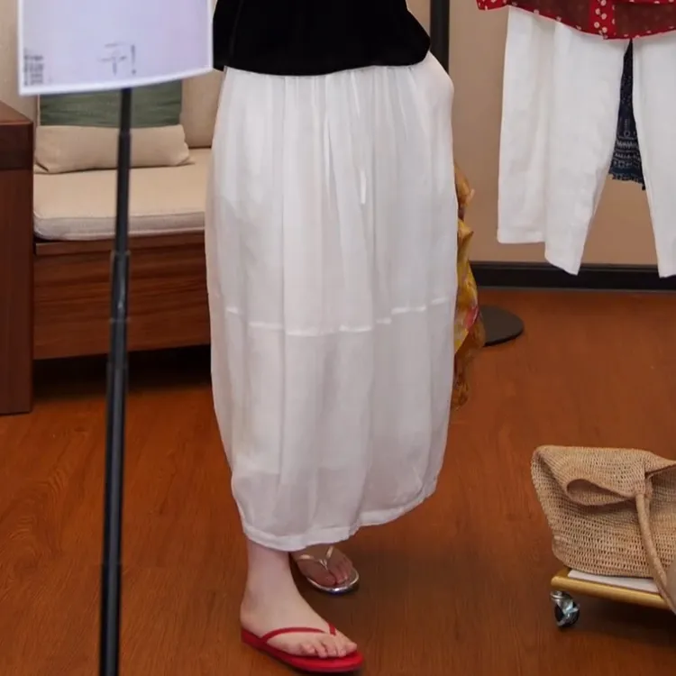 2025时尚休闲气质松紧腰白色百搭显瘦半身裙LK2504141