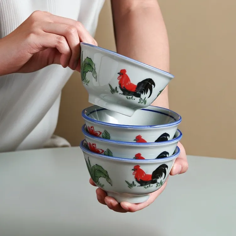 怀旧个人老式陶瓷大号吃饭碗鸡公碗专用高脚加厚防烫商用家用餐具