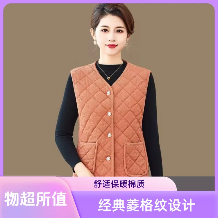 秋冬加绒加厚马甲女外穿中老年妈妈宽松大码坎肩休闲时尚上衣外套