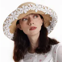 CHUNISLET纯屿 进口草编翻花渔夫帽气质春夏遮阳大帽檐防晒草帽
