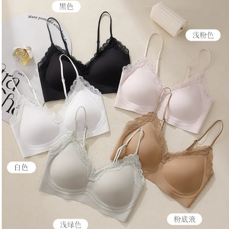 舒服蕾法式蕾丝细肩带内衣女士小胸聚拢无痕固定杯夏季薄款文胸罩