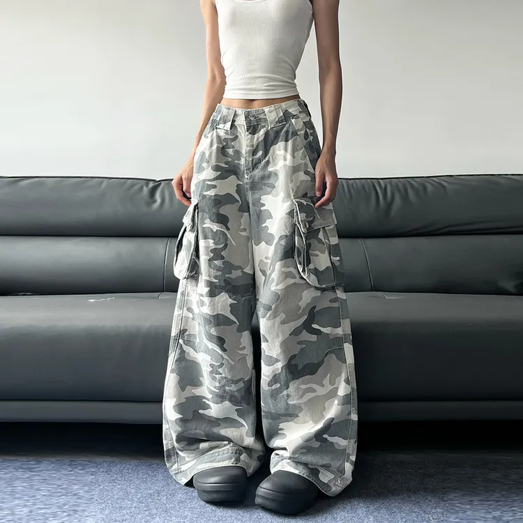 JADEQILIN美式高街迷彩裤男女款夏季潮牌街头宽松阔腿休闲工装裤