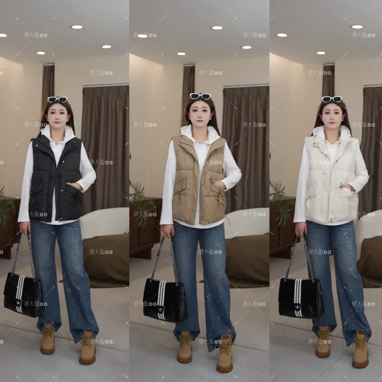 【秋冬上新】PDM22598秋冬新款翻领宽松洋气外穿大码女装棉马甲上衣