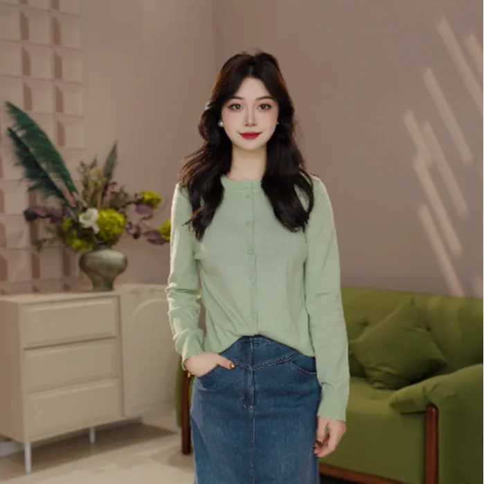 GIRDEAR/哥弟早秋时尚新款气质圆领长袖显瘦百搭羊毛开衫148061