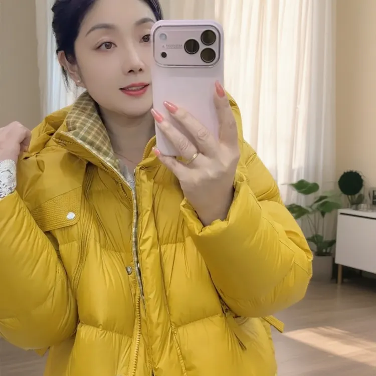 新款短款连帽保暖女厚款宽松纯色韩版