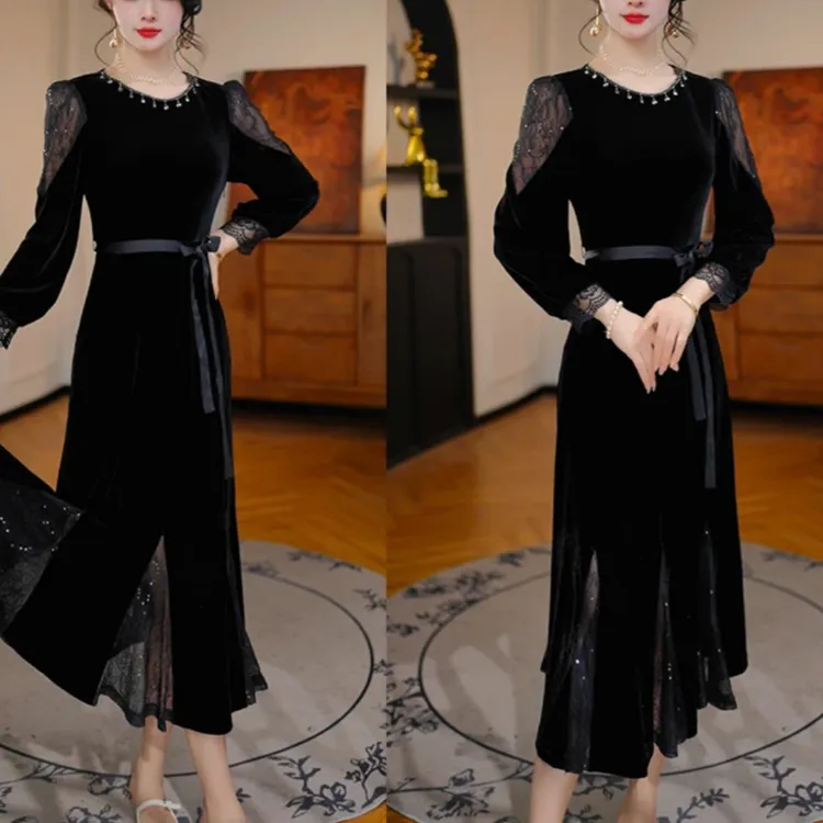 朵菲精品女装省心穿搭2025雅丹连衣裙款秋季收腰轻奢重工礼服裙