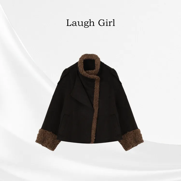 楚楚君 Laugh girl【北极假日】冬季气质毛领呢料短款大衣WL551238J