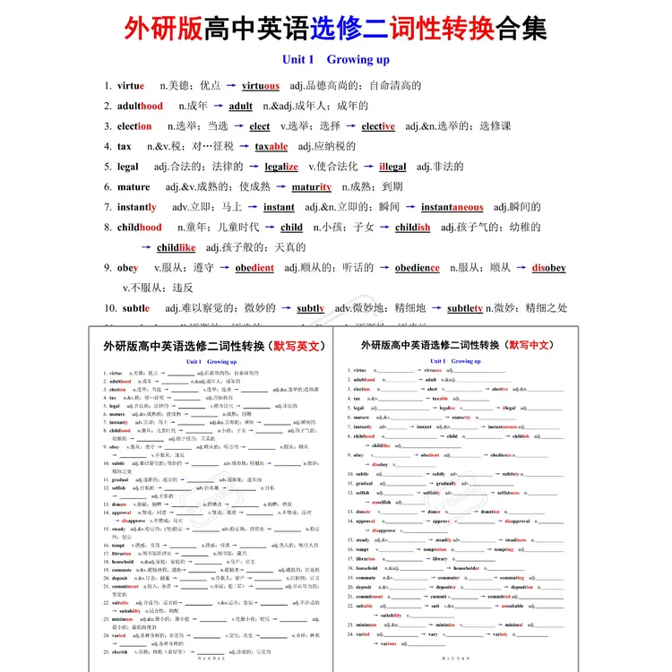 G574-外研版高中英语选修二词性转换背诵默写PDF电子版