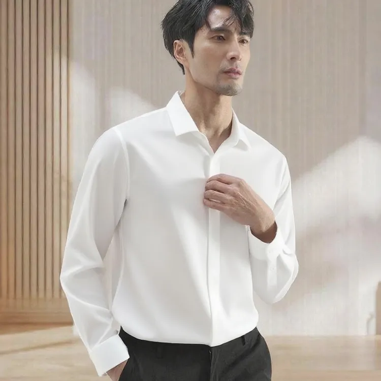 JERMYN STARS【丝光凉感液氨衬衫】秋冬商务男长袖无痕高弹免烫衬衣