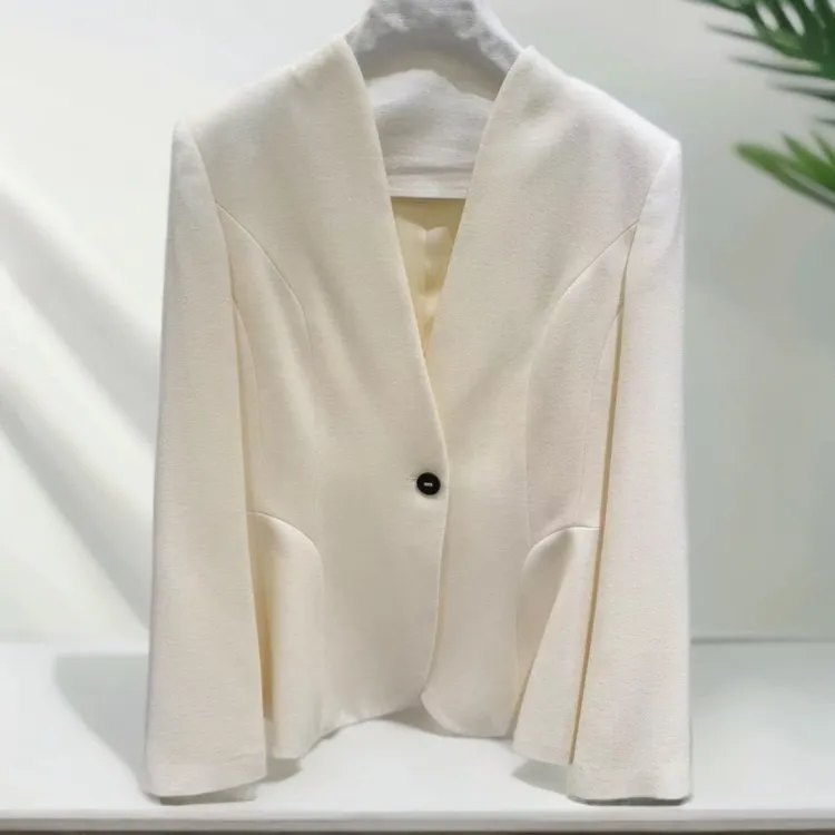 【钱老板专属】6811秋季新款100羊毛无领简约韩系修身西装外套女