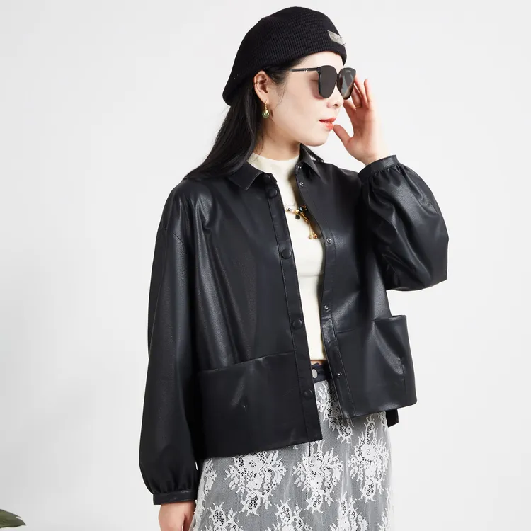 2025海宁新款翻领单皮皮衣气质百搭皮外套真皮绵羊皮