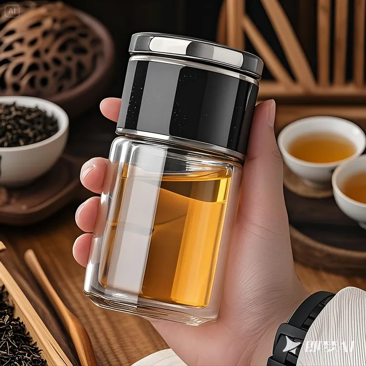 女士耐热便携大容量玻璃杯纯色茶水分离泡茶玻璃车载1个隔热