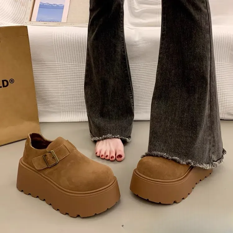 网红小个子增高厚底勃肯鞋女春秋2025新款大头丑萌百搭乐福鞋单鞋