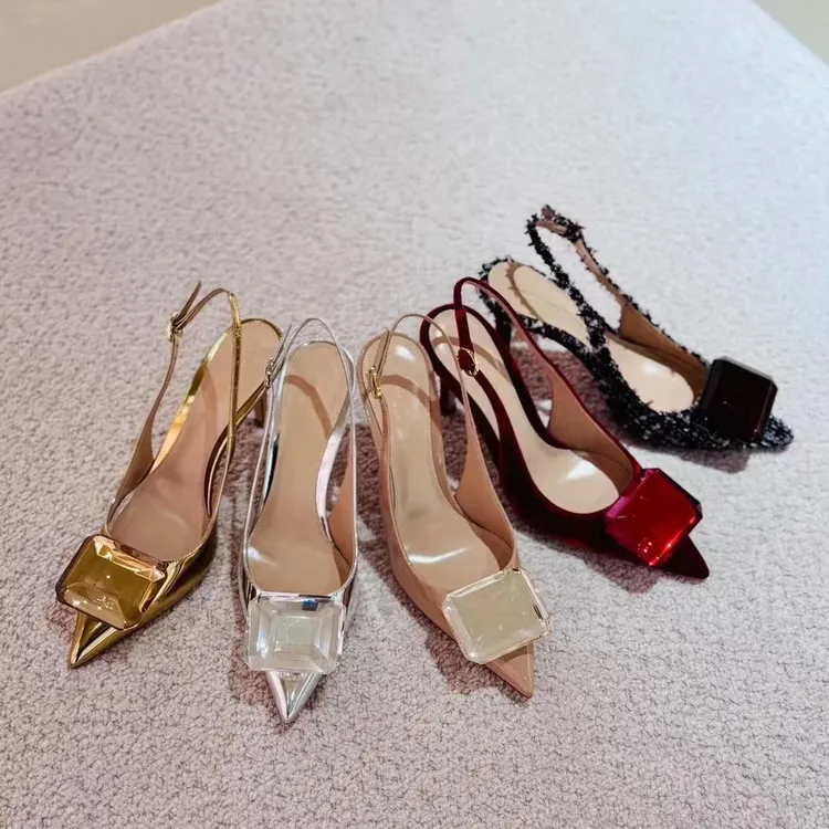 【VERSHY】水晶钻新款 定制五个色 极致版可调节后带细跟尖头高跟鞋