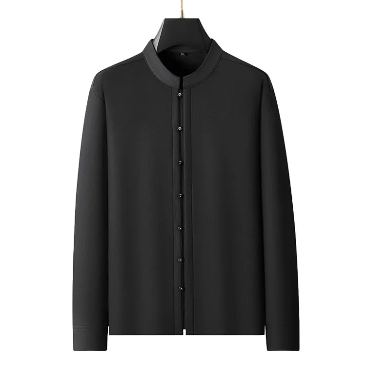 男士秋冬大码保暖加绒冬季修身加绒立领商务休闲长袖民族风衬衫DJ