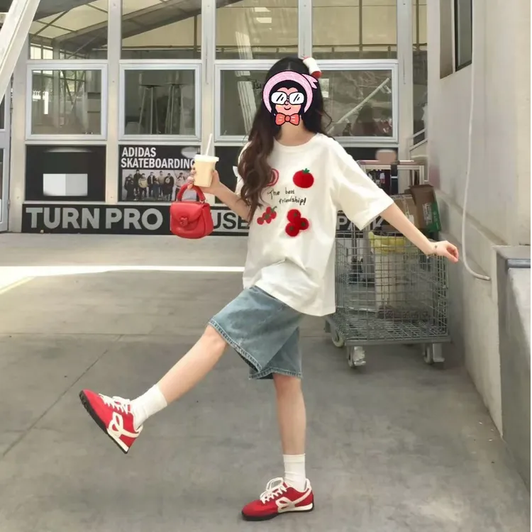 美式高街设计感印花短袖T恤女2025夏季纯棉小众宽松休闲半袖上衣