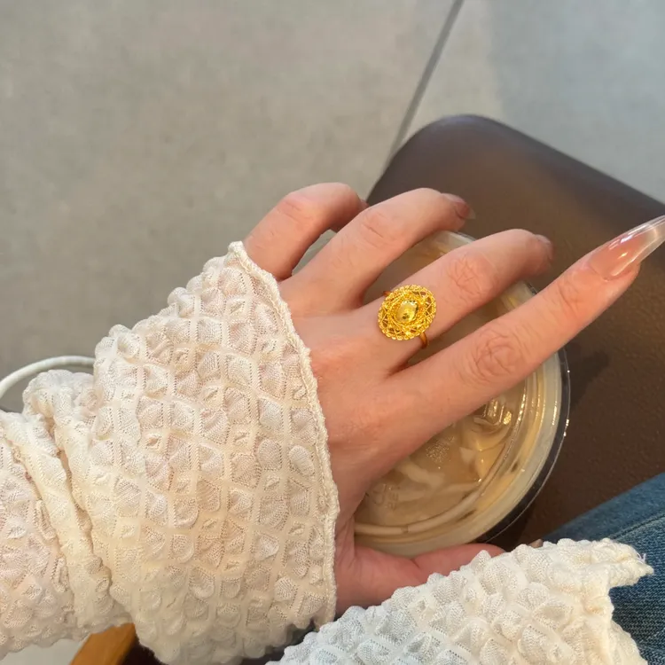 铜合金戒指 爆闪拉丝镂空鸽子蛋鱼鳞戒指女轻奢小众设计感高级感